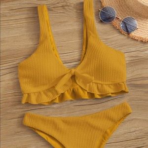 Textured Ruffle Knot Front Bikini